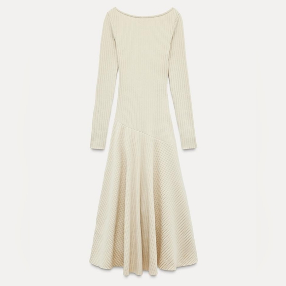 Zara 3253/850 Ecru Tilted Drop Waist Ribbed Dress - Picture 7 of 13